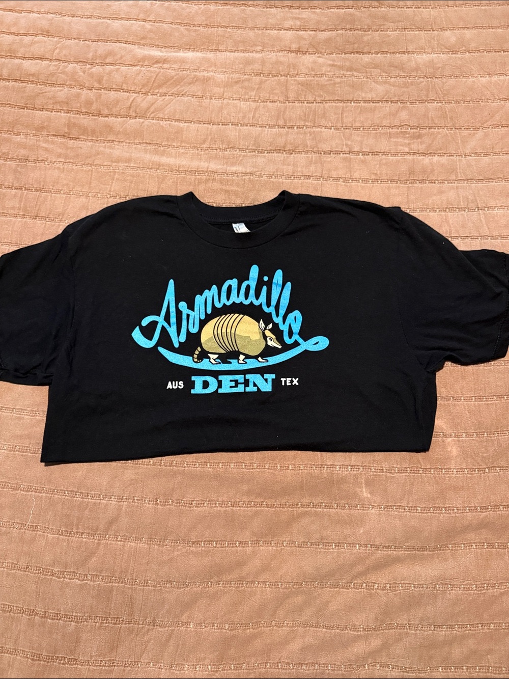 Armadillo DEN Black Graphic Tee with Turquoise Script